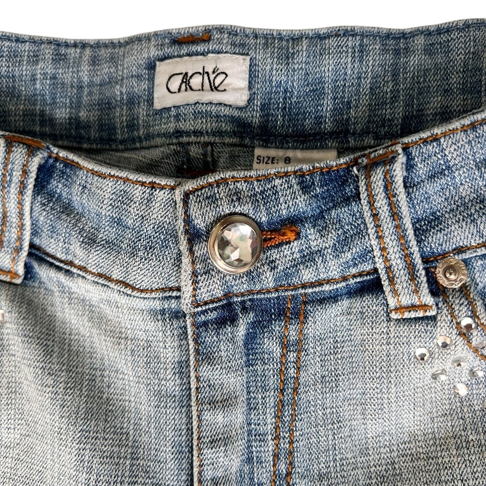 Cache Womens Rhinestone Embellished Jeans 8 Cropped Capris Chic Glam Casual Y2K - Picture 3 of 13